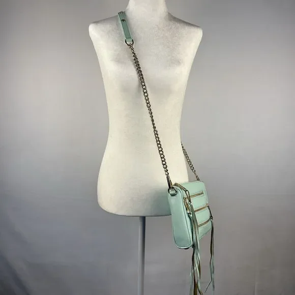 Rebecca Minkoff Crossbody Mini Bag Leather Purse Studded 5 Zip Mint Clutch Tote - Picture 9 of 16